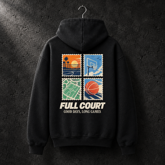 FULL COURT Hoodie-Mockup vor Betonwand