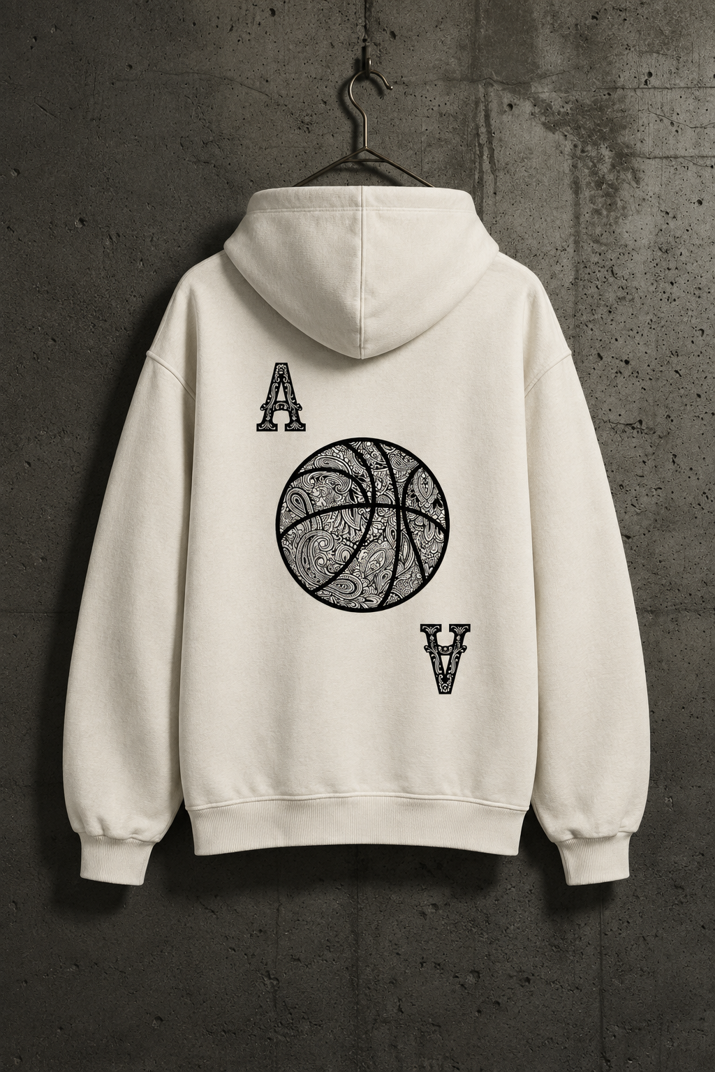 Natural-Raw-ACE Oversized Hoodie im Betonwand-Mockup