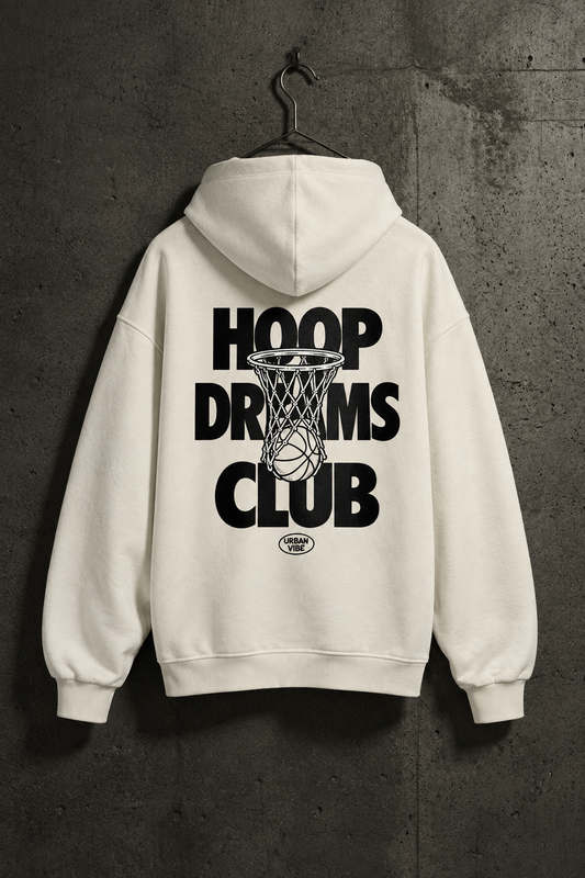 Natural-Raw-HOOP DREAMS CLUB Oversized Hoodie im Betonwand-Mockup
