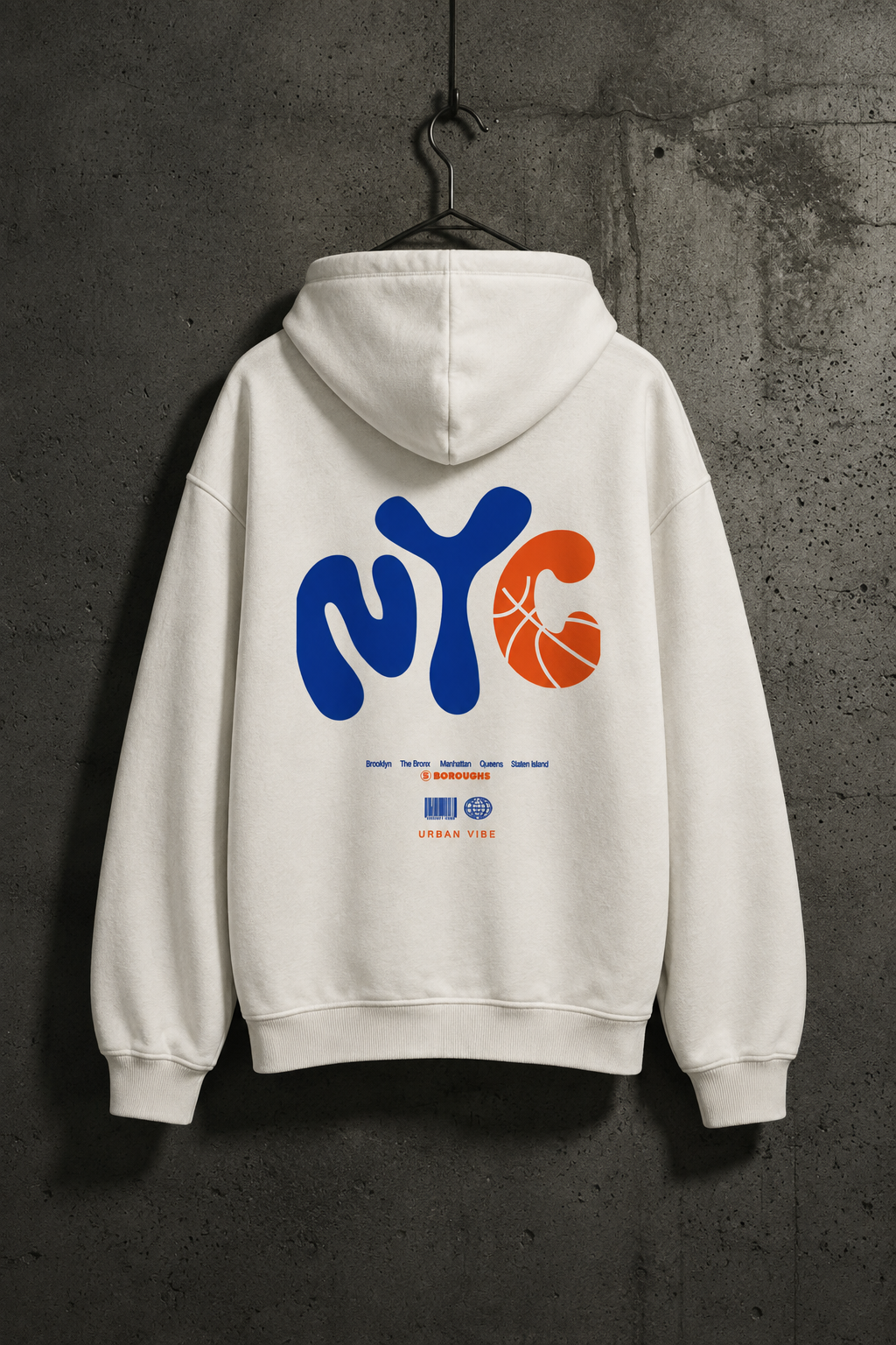 Natural-Raw-NYC Oversized Hoodie im Betonwand-Mockup