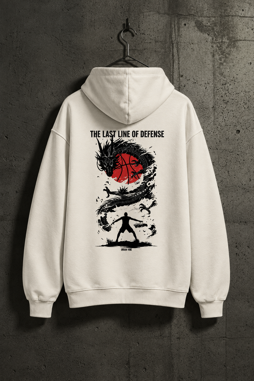 Natural-Raw-THE LAST LINE OF DEFENSE Oversized Hoodie im Betonwand-Mockup