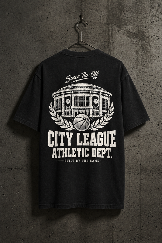 Schwarzes CITY LEAGUE Oversized Shirt im Betonwand-Mockup