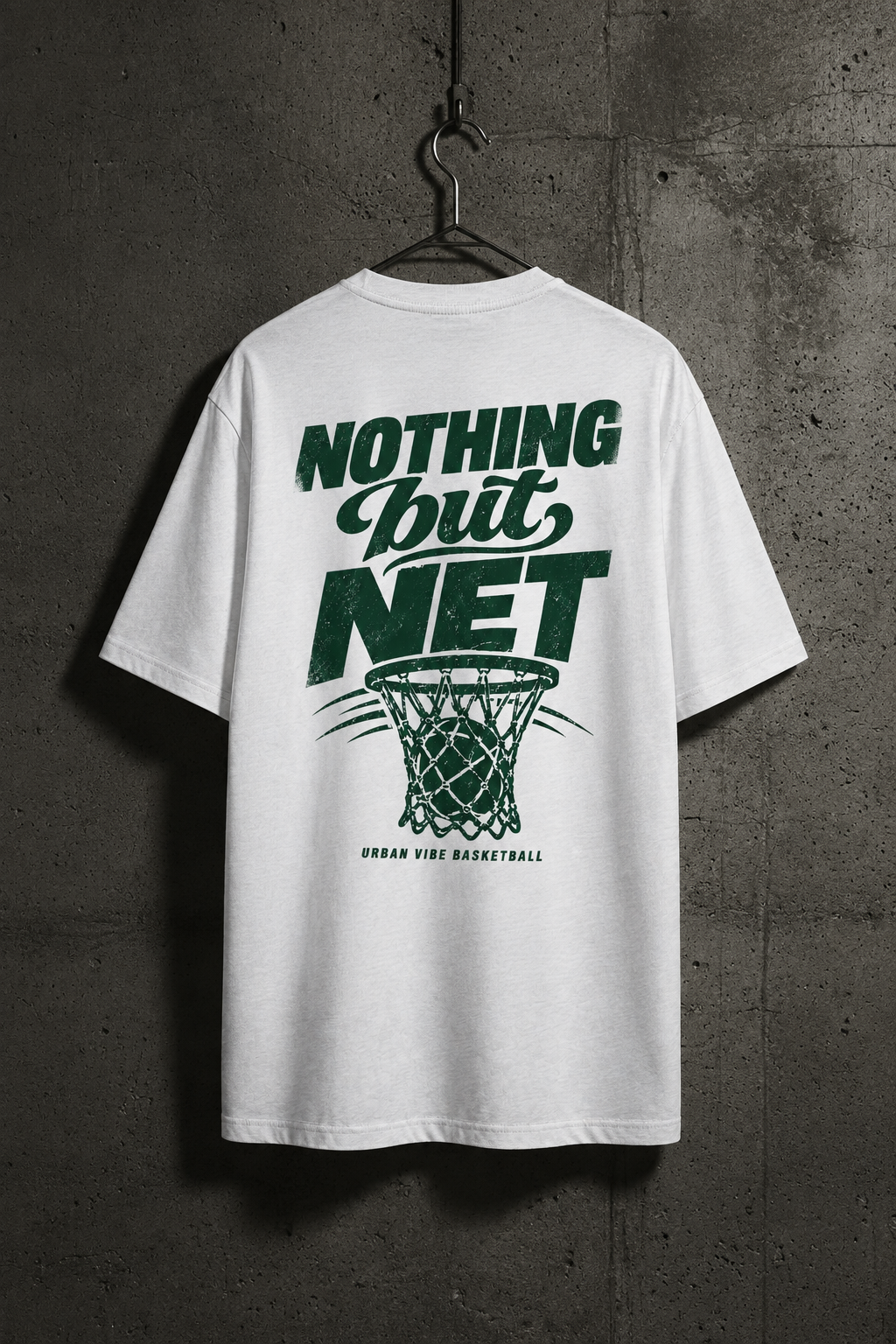 Weißes NOTHING BUT NET Oversized Shirt im Betonwand-Mockup